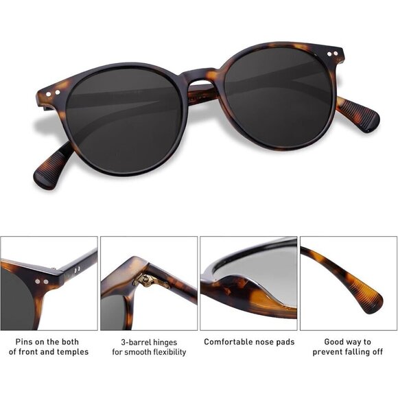 ? Sunglasses Women Grey Small Round Classic Polarized Vintage Style Eyewear main image 2